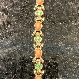 Joan Rivers Gold-tone Bracelet with Light Green Crystals & Apricot Ovals 7.5”